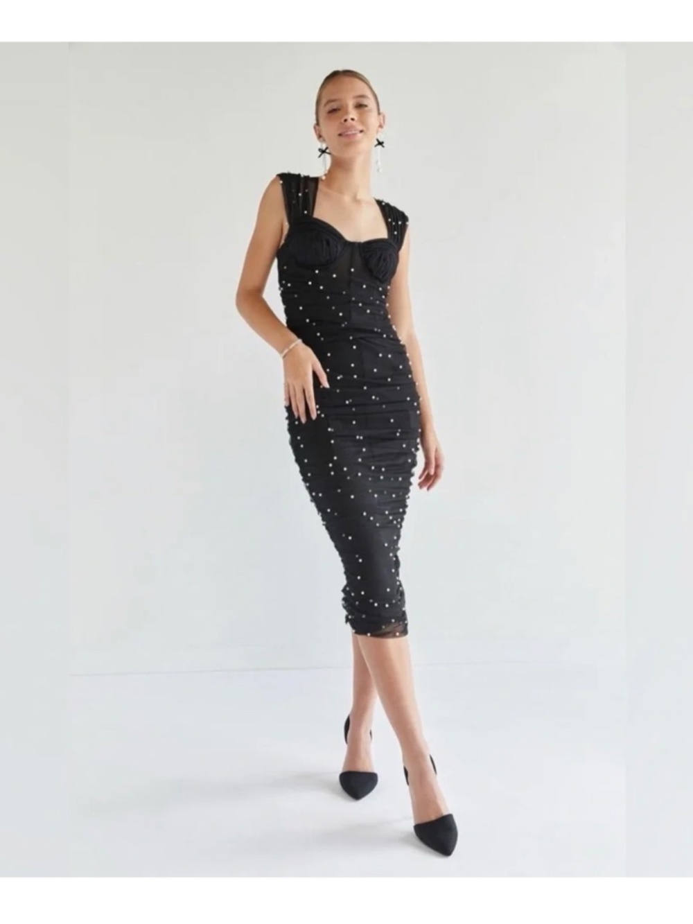 Francesca’s Pearl Studded Midi Dress
